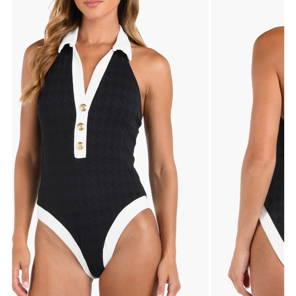 L'AGENCE Natalya Colorblock Halter One-Piece Swimsuit